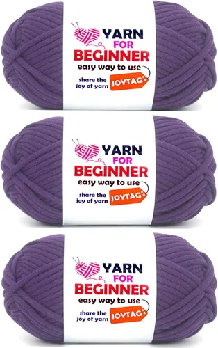 Hilo de color morado amatista para tejer y tejer, hilo de algodón para tejer, fácil de tejer, para principiantes, con puntadas fáciles de ver (1.16
