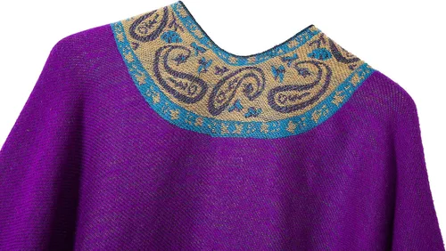 Miniatura 4 de Poncho con flecos, con estampado vintage, estilo retro, a la moda, para mujer. Capa, chal.
