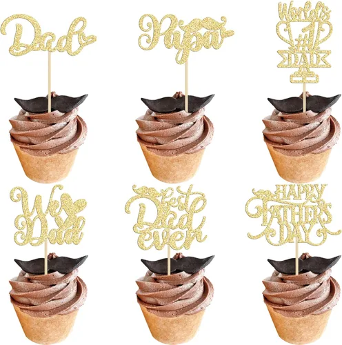 Miniatura 9 de 36 adornos para cupcakes con purpurina azul para el Día del Padre, el mejor papá de la historia, #1 Dad Love Papa Cake Pick Decoraciones para Feliz