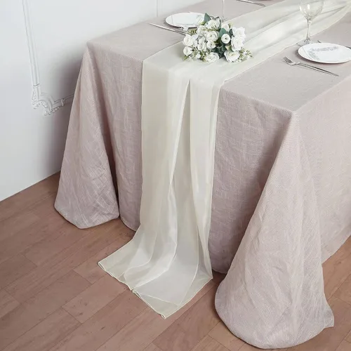 Miniatura 18 de Tableclothsfactory Camino de mesa de gasa de amatista de 22 x 80 pulgadas para bodas, fiestas, banquetes, decoración, ajuste rectangular y mesa