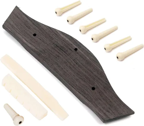 Miniatura 2 de Juego de accesorios de guitarra para guitarra, pasadores de puente de palisandro, tuercas de sillín (3 izquierdas + 3 derechas), 6 cuerdas