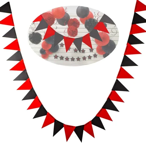 Miniatura 4 de Bandera triangular negra de 20 pies para decoraciones de fiesta, 30 banderas