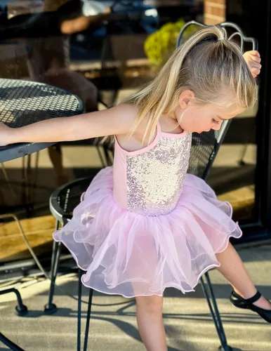 Miniatura 6 de Zaclotre Leotardo de lentejuelas para niñas pequeñas, leotardos de ballet con correa brillante, vestido tutú, traje de bailarina, disfraz de baile