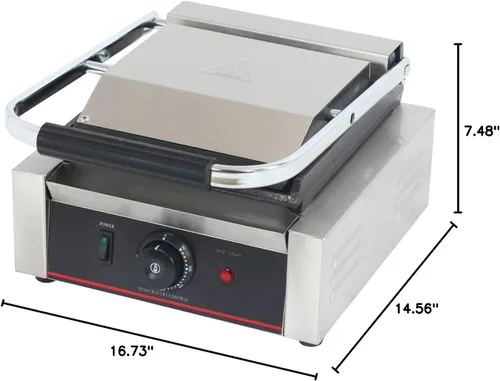 Miniatura 3 de Prensa comercial Panini con parrilla ranurada, máquina para hacer sándwiches, parrilla eléctrica de contacto individual
