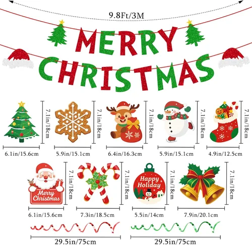 Miniatura 2 de jijAcraft 38 carteles de decoración navideña de Feliz Navidad, remolino colgante premontado, decoraciones de Navidad para interiores, decoración