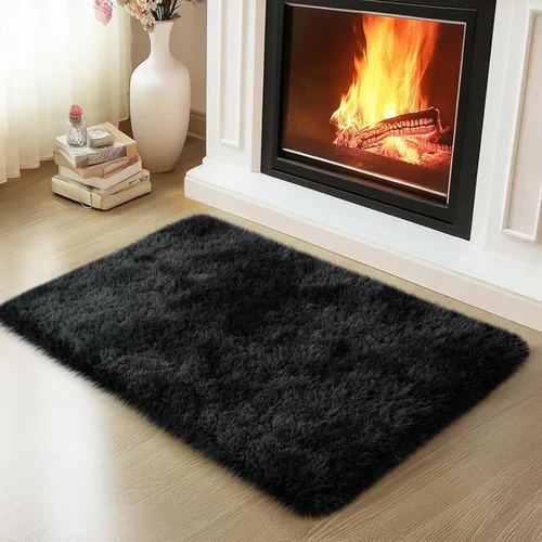 Miniatura 52 de Mugorn - Alfombra de 8 x 10 pies, alfombras grandes, esponjosas, suaves, peludas, antideslizantes, mullidas para interiores, color negro, 8 x 10 pies