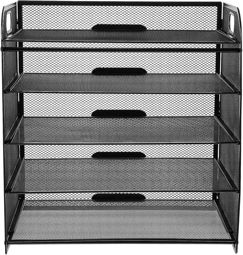 MAGICLULU Organizador de escritorio de malla de 5 niveles, organizador de archivos de malla de acero al carbono, bandeja para documentos de