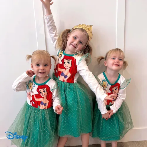 Miniatura 3 de Disney Frozen Elsa Princess Cenicienta Ariel Jasmine Rapunzel Vestido para bebéniño pequeño, vestido de tul superpuesto de malla con volantes