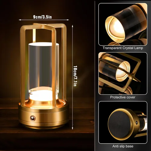 Miniatura 4 de Lámpara de mesa portátil de metal, lámpara de mesa inalámbrica, luces recargables alimentadas por batería, lámparas de mesa LED, atenuación continua