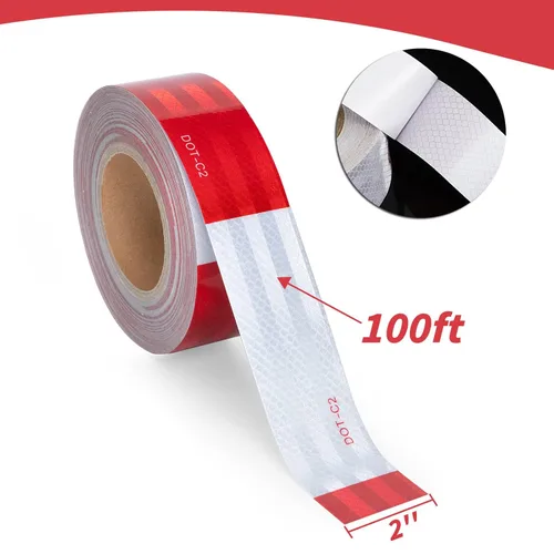 Miniatura 2 de Cinta reflectante DOT-C2 de 2 pulgadas X 600 pies, cintas de advertencia de seguridad en masa, cinta reflectante de precaución al aire libre Rojo