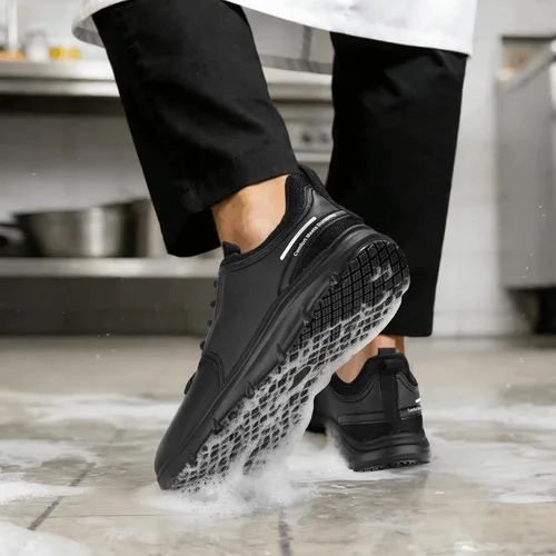 Miniatura 2 de Zapatos de trabajo antideslizantes para hombre, resistentes al agua, cómodos, transpirables, ligeros, para caminar, color negro, para cocinero