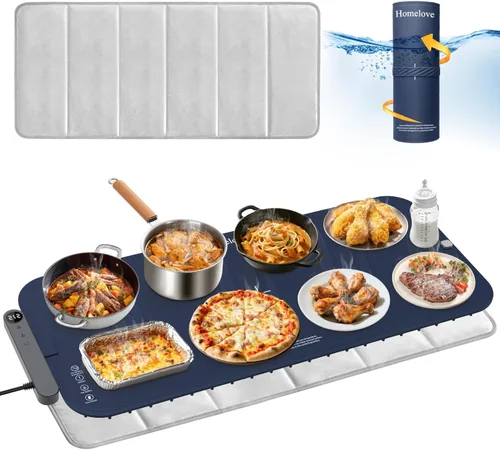 Miniatura 11 de Homelove Tapete de calentamiento para alimentos, bandeja de calentamiento eléctrica con 6 niveles de temperatura y ajuste de horas, calefacción