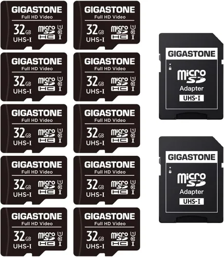GIGASTONE Tarjeta Micro SD de 32 GB, paquete de 10 unidades, video Full HD, cámara de seguridad de vigilancia con cámara de acción, 90 MB/s Micro