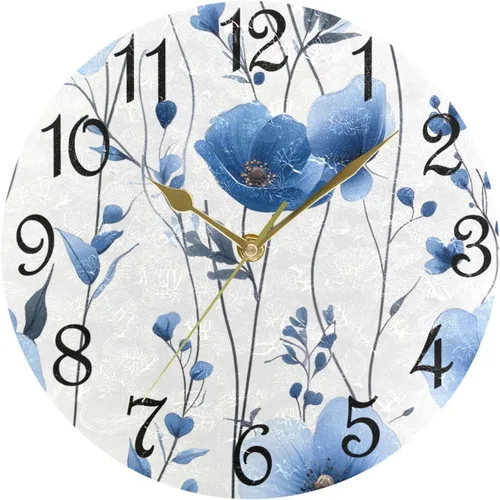 Miniatura 20 de Reloj de pared rústico retro con puerta de granero de madera, marrón, azul, funciona con pilas, silencioso, sin tictac, 10 pulgadas, reloj de mesa