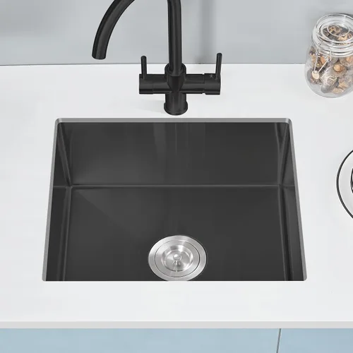Miniatura 2 de POPFLY Fregadero de cocina de montaje inferior de 20 pulgadas, fregadero de acero inoxidable 304 de 20 x 17 pulgadas, calibre 18, cuenco cuadrado