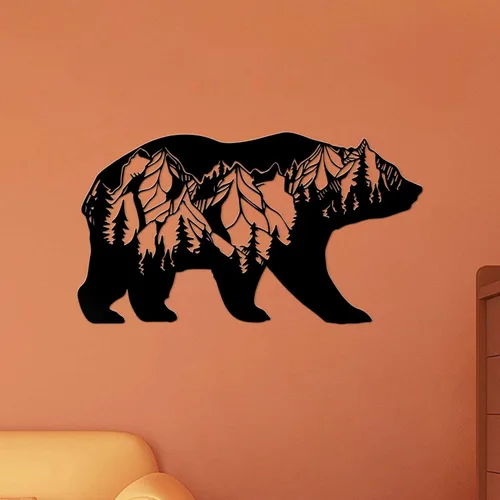 Miniatura 2 de Resama Arte de pared de oso de metal, animales del bosque, decoración rústica, decoración de desierto, adornos de montaña para sala de estar