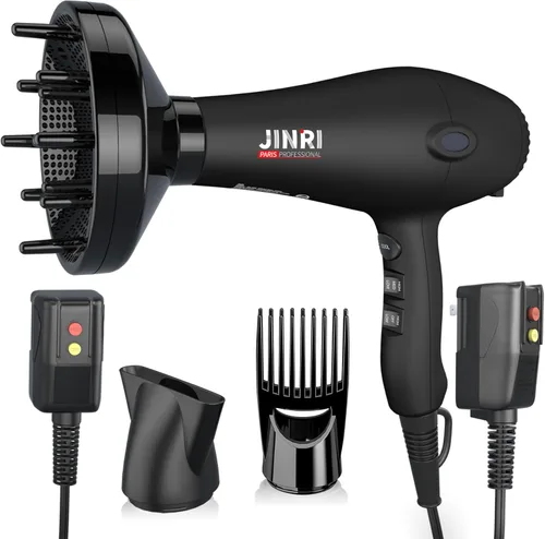 JINRI - Secador de pelo difusor de 1875 W para uso personal y de salón de belleza, potente, secado rápido con difusor y peine y boquilla para