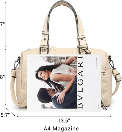 Miniatura 4 de Dasein Bolso para mujer de cuero vegano suave, diseño de barril, grande, tipo "hobo", con asa superior, bolso de trabajo, de mano, de hombro