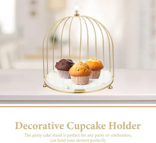 Miniatura 9 de BESTonZON Jaula de pájaros de metal dorado, soporte para cupcakes, postres para bodas, fiestas, cumpleaños, celebraciones de ducha, decoración