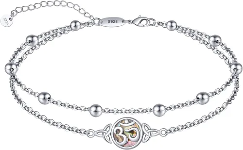 Miniatura 26 de CHIC & ARTSY Tobilleras delicadas de plata de ley S925 para verano, pulsera de tobillo ajustable multicapa para playa, joyería de pie para mujer