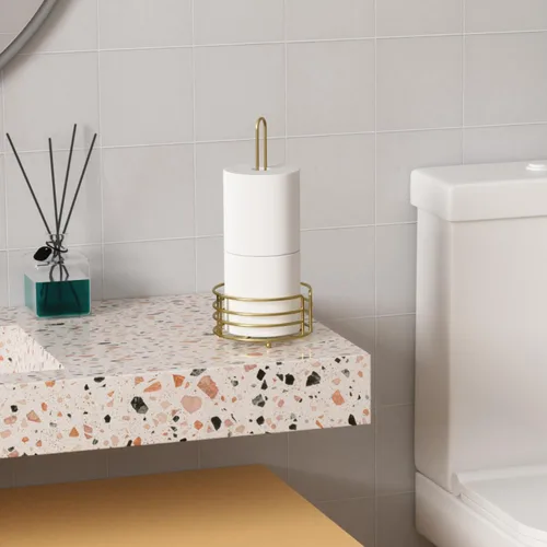 Miniatura 8 de Buruis Soporte de toallas de papel para encimera, dispensador de toallas de papel de metal con asa en forma de U y base estable, dorado