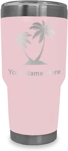 Miniatura 17 de LaserGram Vaso aislado al vacío de 20 onzas, palmeras, grabado personalizado incluido (negro)