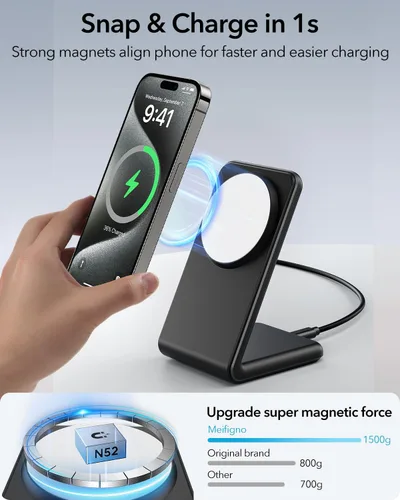 Miniatura 4 de Paquete de 2 soportes de carga compatibles con MagSafe Meifigno con [bloque de carga USB C de 20 W y cable USB C x2], cargador inalámbrico de carga