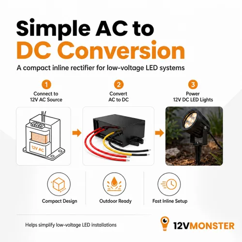 Miniatura 6 de Convertidor de 12 V CA a 12 V CC – Rectificador de 12 V CA a 12 V CC – Transformador de corriente CA de 12 voltios a 12 V CC para tiras de luz LED