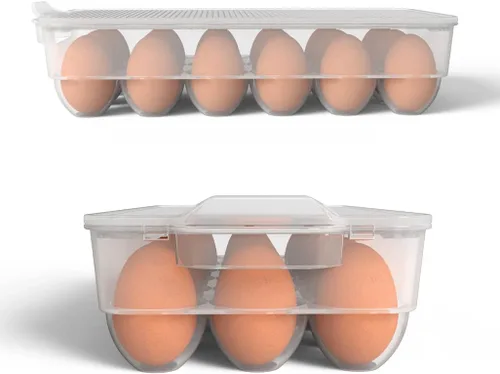 Miniatura 3 de Soporte para huevos cubierto transparente, paquete de 3, almacenamiento de huevos de plástico para refrigerador, contenedor de bandeja de huevos