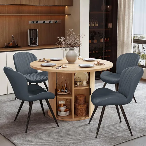Miniatura 19 de Miereirl Juego de mesa y sillas de comedor moderno redondo, con una mesa de comedor de madera equipada con compartimentos de almacenamiento