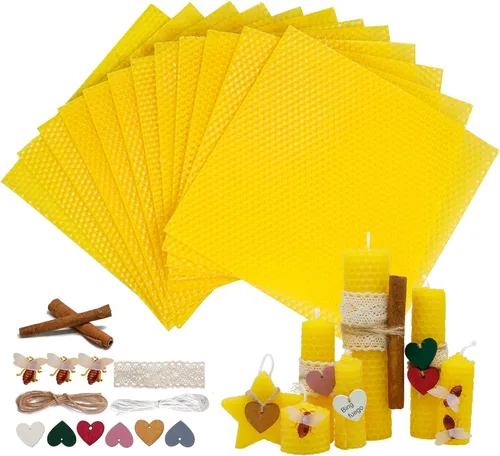 Miniatura 9 de Bingfuego Kit de fabricación de velas de cera de abeja para niños, 12 hojas para enrollar, color natural brillante (8 x 8 pulgadas)