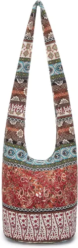 Miniatura 10 de Bolsa de hombro para mujer, de lona en estilo hippie/bohemio para llevar cruzada al hombro, disponible en diferentes colores y estampados