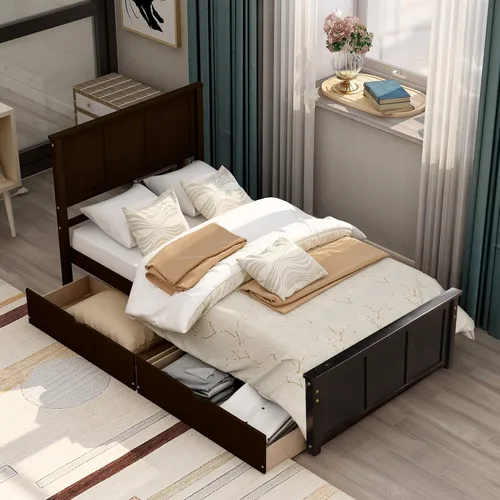 Miniatura 6 de Bellemave Cama individual con cajones, plataforma de madera con cabecero y estribo, cama capitán de madera para niños, niñas, niños, adolescentes