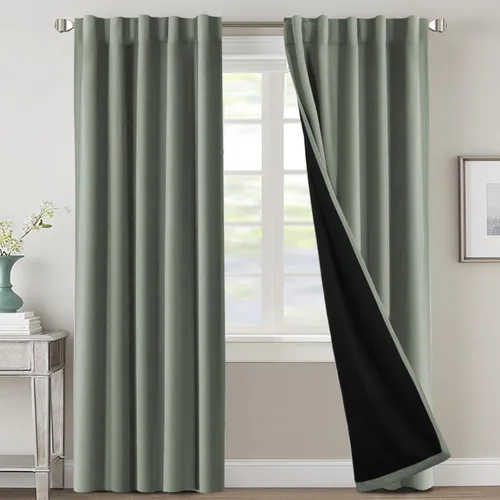 Miniatura 76 de H.VERSAILTEX Cortinas 100% opacas para dormitorio con forro negro, cortinas de oscurecimiento de habitación completa, con aislamiento térmico