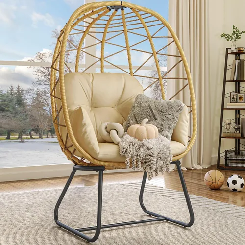 Miniatura 8 de Yitahome Silla con Forma de Huevo con Soporte para Interior y Exterior, Silla de Lounging con Cojín, Silla de Mimbre de Ratán PE Incluye Silla