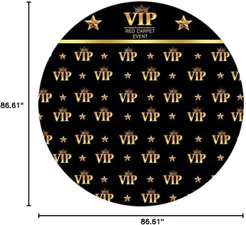 Miniatura 5 de Laeacco Cubierta de fondo redonda VIP de 7.2 x 7.2 pies, alfombra roja, fondo de fotografía de eventos, corona dorada, estrellas, recién nacido