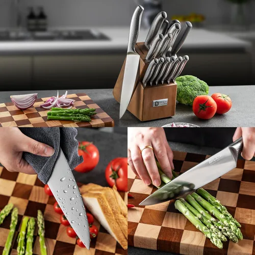 Miniatura 3 de Bloque de cuchillos con juego de cuchillos de cocina, 14 piezas y tabla de cortar de madera, cuchillo de acero inoxidable para cocina, artículos 14