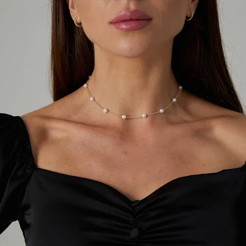 Miniatura 3 de Delicado collar con colgante de perlas para mujer, chapado en oro de 14 quilates, elegante collar de perlas de agua dulce, collar de perlas con clip