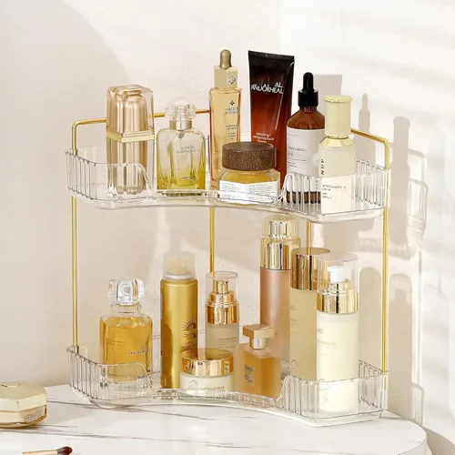 Miniatura 17 de INVSSENE Organizador esquinero para encimera de baño, bandejas organizadoras de tocador para mostrador, organizadores de maquillaje, bandeja de Azul