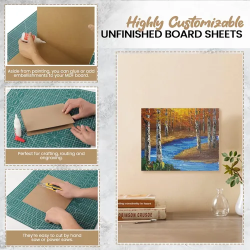 Miniatura 5 de Paquete de 8 tablas CalPalmy de 8" x 10" de MDF - Tablas de 2 mm de espesor para carpintería, diseño de interiores, manualidades y más - con lados