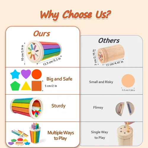 Miniatura 5 de Juguetes Montessori para niños de 1 a 3 años, juguetes de aprendizaje de clasificación de colores de madera para niños pequeños, juegos de Clásico