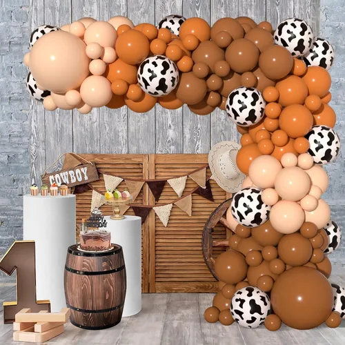 Miniatura 3 de JOGAMS Kit de guirnalda de arco de globos de vaca con 163 globos con estampado de vaca marrón desnudo para granja, vaquera occidental, temática