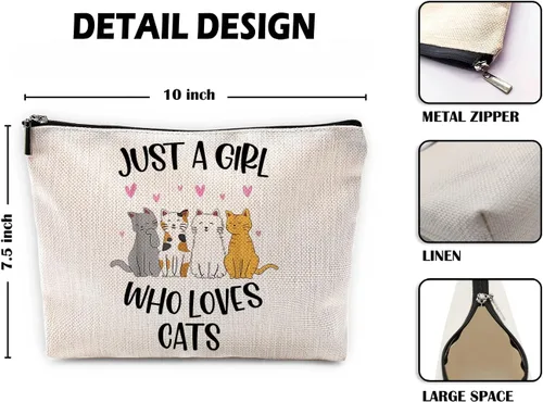 Miniatura 4 de Sufamb Just A Girl Who Loves Cats Bolsa de maquillaje, bonita bolsa de cosméticos de gatos de dibujos animados para mujeres y niñas, regalos