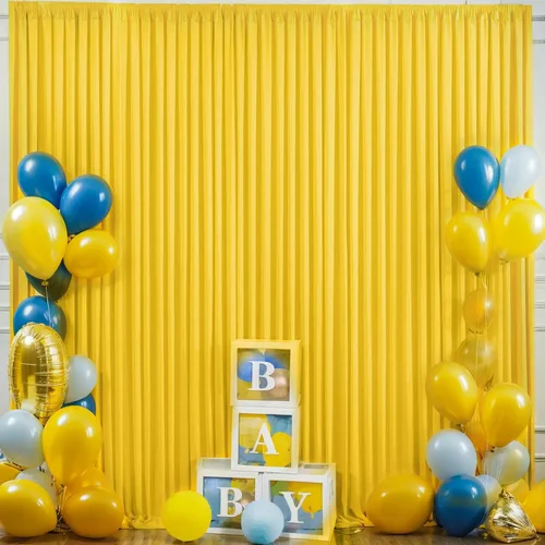 Miniatura 144 de Cortina de fondo de 20 pies × 8 pies sin arrugas azul bebé para fiesta de cumpleaños de niño, 4 paneles de 5 × 8 pies de poliéster azul suave