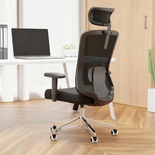 Miniatura 14 de Silla de oficina con soporte lumbar ajustable y reposabrazos abatibles, silla ergonómica de escritorio de computadora con respaldo alto con cojín