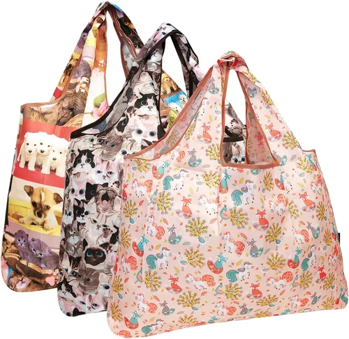 Miniatura 7 de alldyrew - Bolsa plegable para compras, reutilizable de nailon grande, 3 unidades Deliciosos alimentos