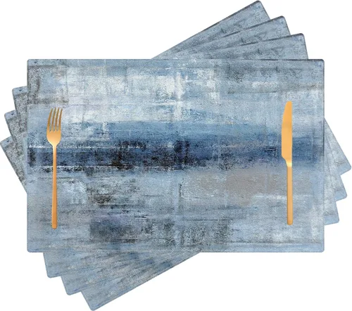 Miniatura 10 de Beige Grey Placemats Place Mats Set of 4 Modern Abstract Art Kitchen Table Mats - Washable Wipeable Linen Cloth Heat Resistant Dining Placemats for