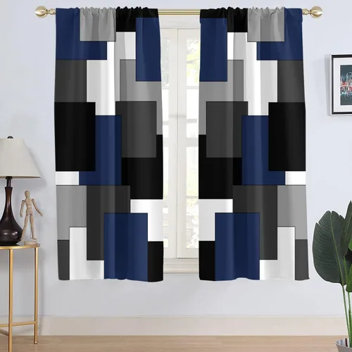 Miniatura 32 de AAtter Cortina de Ventana Verde Azulado y Negro Turquesa Aguamarina Gris Blanco Abstracto Moderno Oscuro Masculino Sala de Estar Dormitorio Cortinas