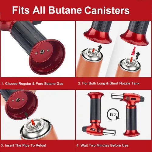 Miniatura 7 de FunOwlet - Encendedor de butano, 2 unidades, recargables, sopletes de cocina culinarios con bloqueo de seguridad y llama ajustable para postres