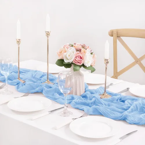 Miniatura 4 de MLMC Camino de mesa azul claro, camino de mesa de estopilla color bebé azul, 10 pies, decoración para baby shower, rústico, gasa, estopilla, centro